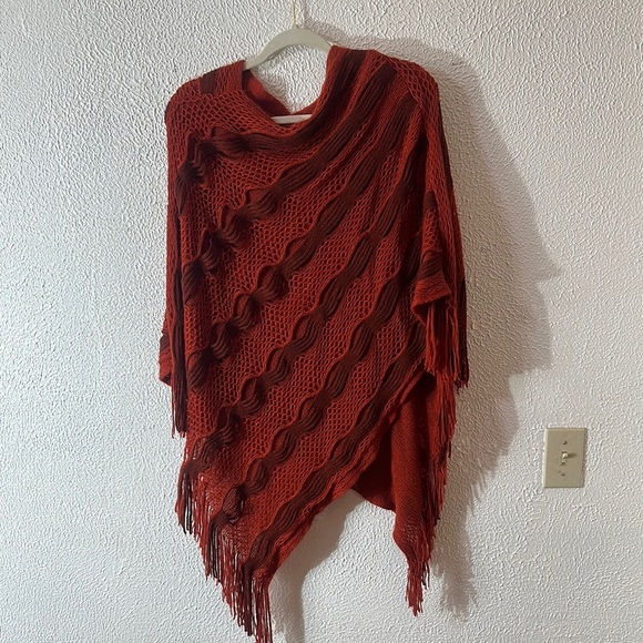 Raj Sweaters - Raj Red Knit Poncho